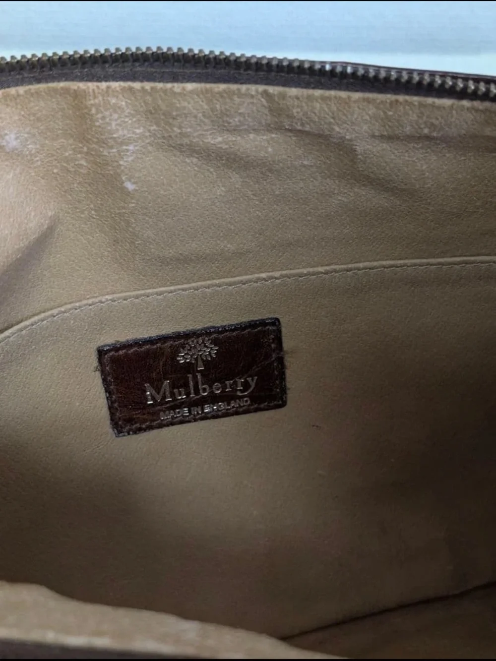 Mulberry Brown Croc-Embossed Leather Cosmetic Pouch